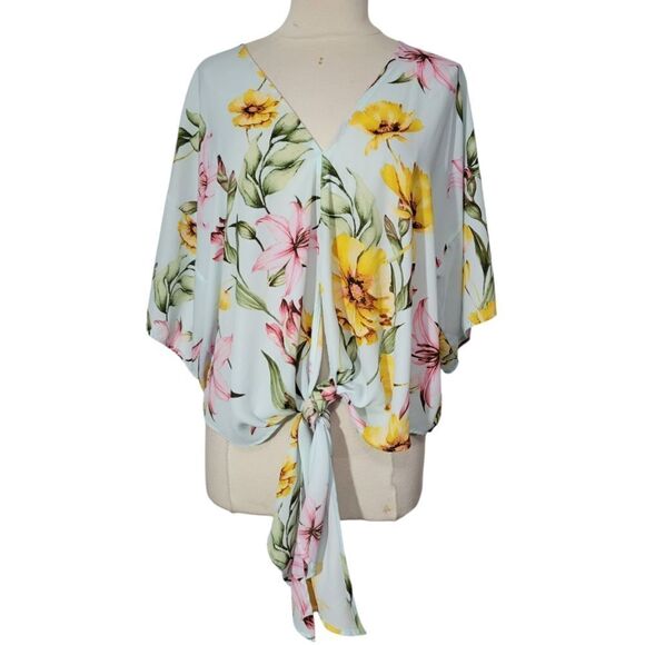 Forever 21 floral front tie blouse sz 0x - Picture 1 of 8